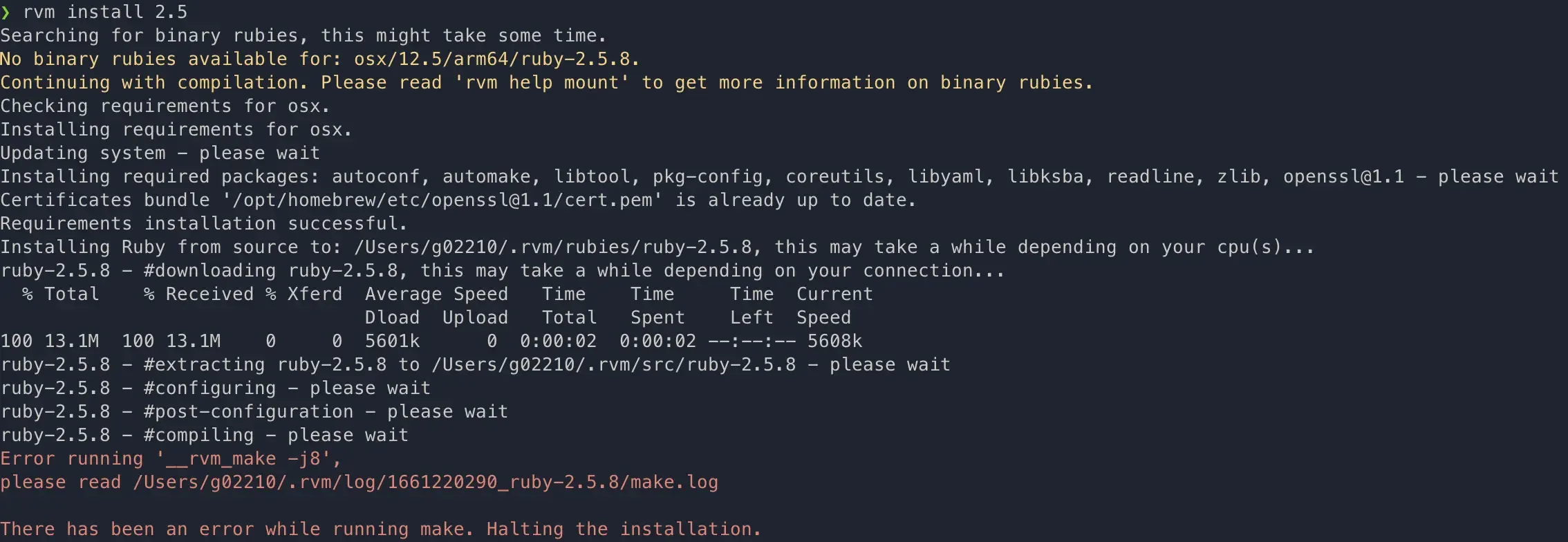 rvm install 在 M1 機器上跑出 implicit-function-declaration 錯誤訊息
