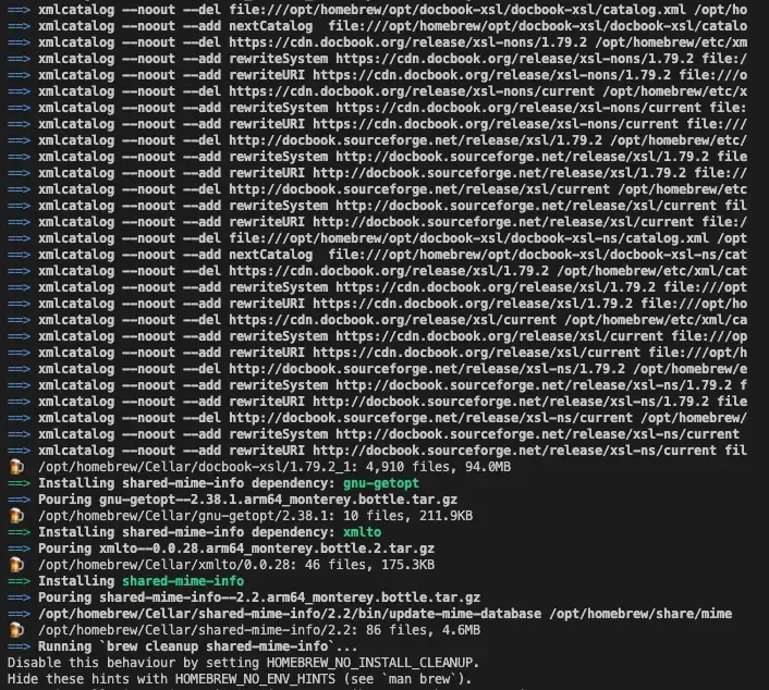 brew install shared-mime-info 顯示啤酒符號表示安裝成功
